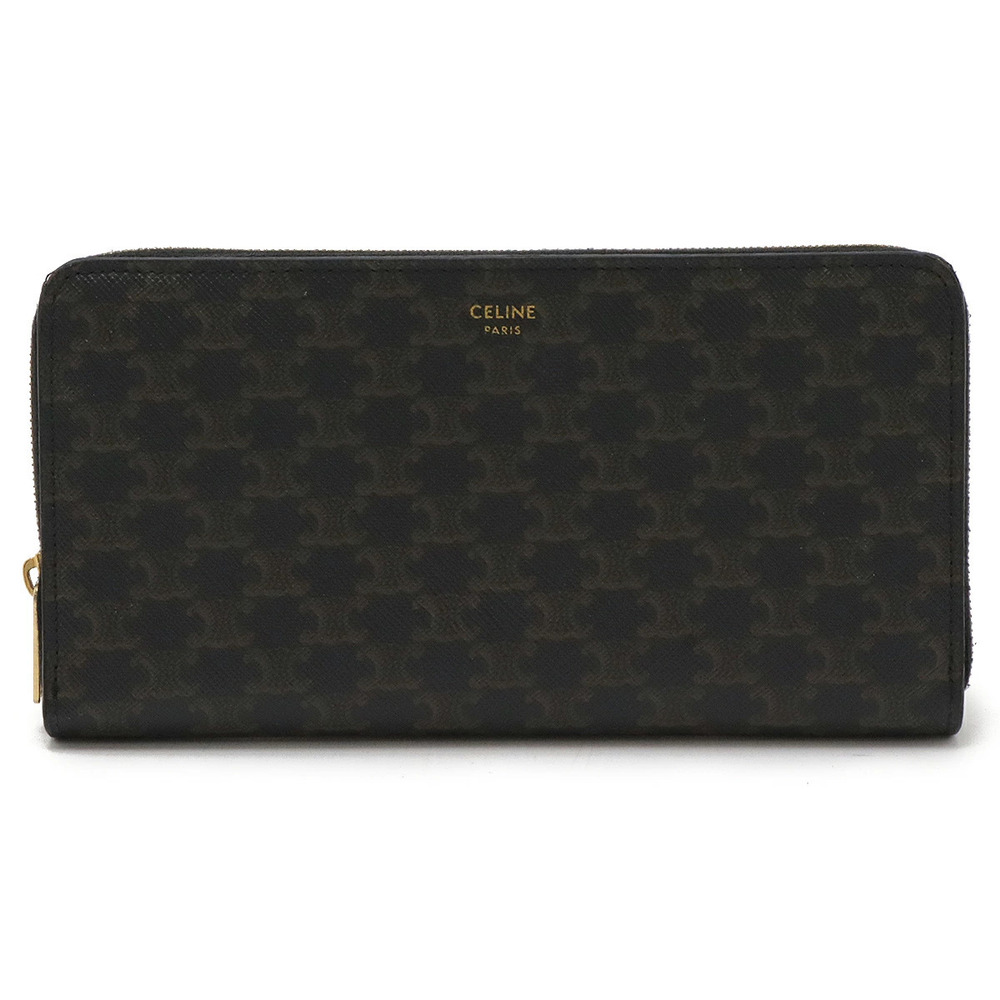 Celine Triomphe Zip Wallet Round Zipper Long Canvas Black